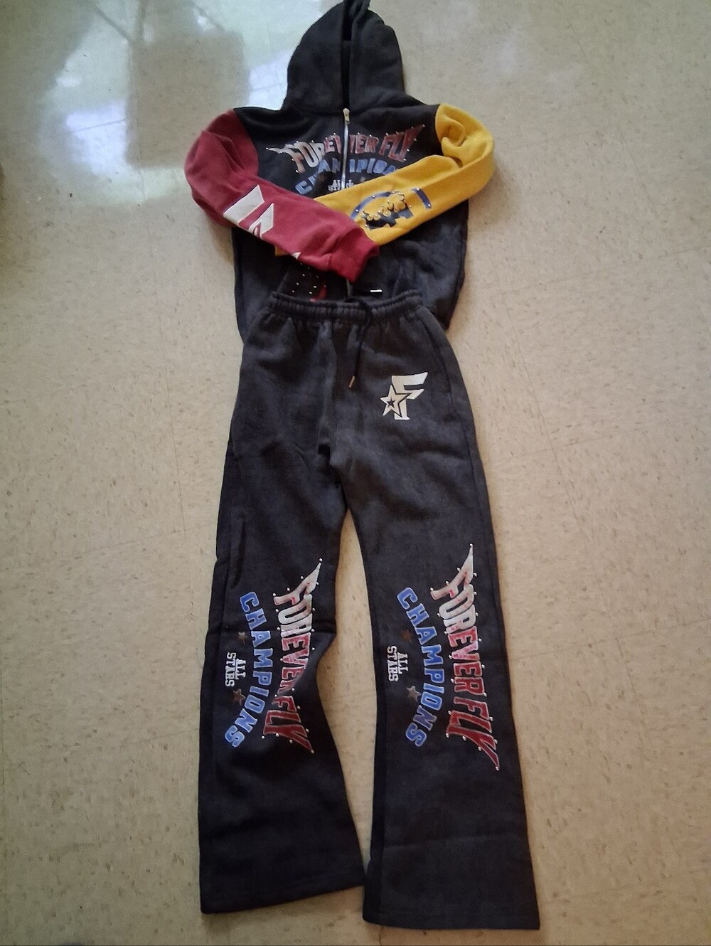 Kids Black Graphic Sweatpants - Multicolor Details